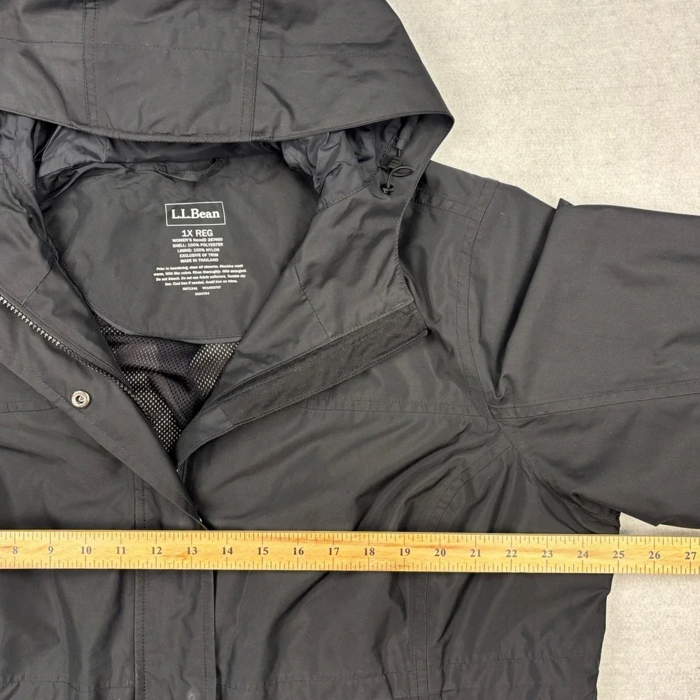 LL Bean Rain Jacket Womens 1X Black H2OFF Hooded Parka Windbreaker Coat 287460